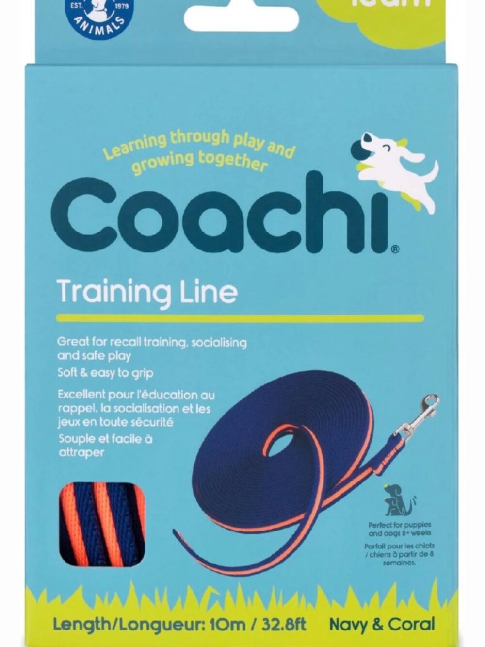 NWT Coachi Training Line Dog Leash, Navy & Coral 30 ft.